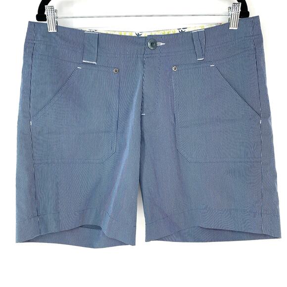 Horny Toad Blue Pin Stripe Flat Front Shorts Women's Size 12 - Picture 1 of 5